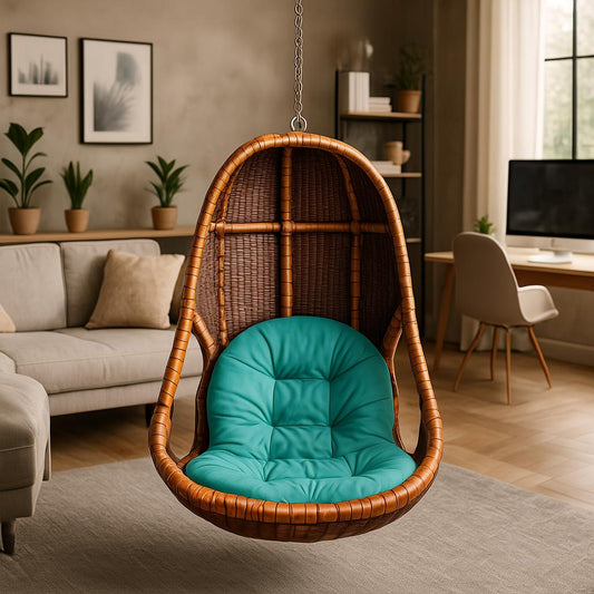 Rattan Swing Chair with Cushion Lifestyle - IRA Furniture Home Decor India