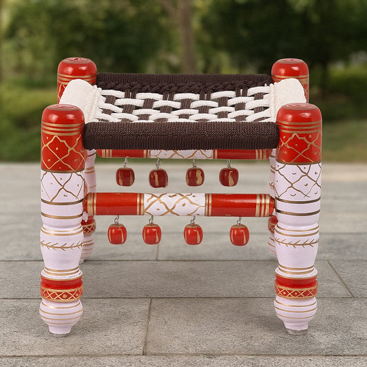 Hand-Painted Wooden Chowki Khatli Stool Bajot – Perfect for Balcony, Living Room, and Garden
