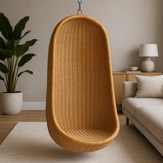 IRA Handwoven Cane Hanging Swing Jhula/Zula for Balcony & Adults | Honey Finish Contemporary Hammock Chair