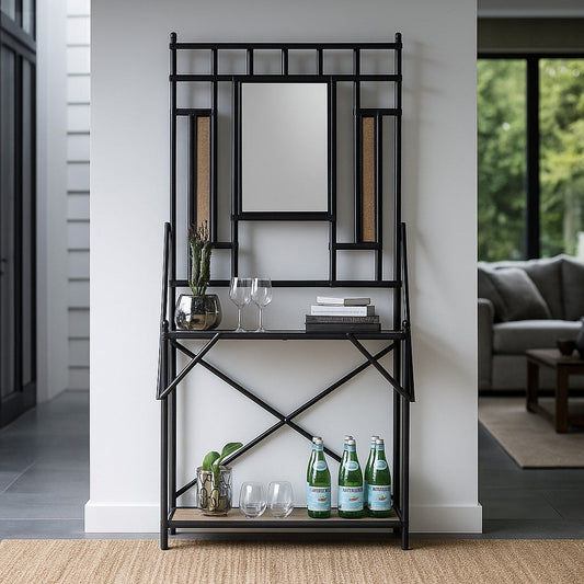 IRA Hall Stand with Mirror – Tortoise Shell Finish Frame for Entryway & Hallway Décor