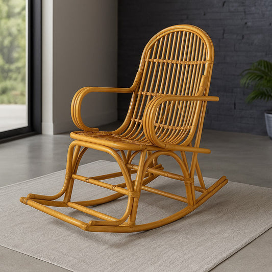 IRA Rattan & Wicker Rocking Chair – Modern Design, Honey Polish, 200kg Weight Capacity