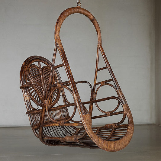 IRA Rattan Swing Chair with Patterned Heart – Perfect for Patio, Balcony, Indoor & Outdoor Relaxation