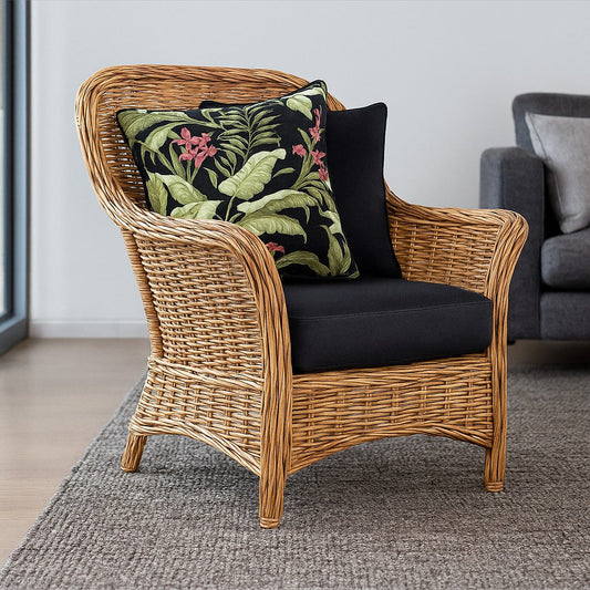 Durable Rattan Lounge Chair for Living Room – Comfortable Cane Wicker Chair for Indoor Seating