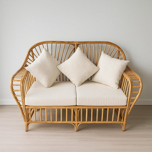 IRA 2-Seating Sofa Set Vintage Design - Natural Rattan, Compact Love Seat for Small Spaces