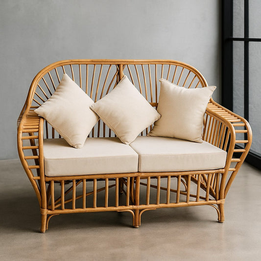 IRA 2-Seating Sofa Set Vintage Design - Natural Rattan, Compact Love Seat for Small Spaces