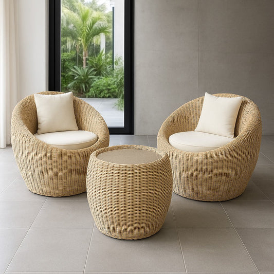 IRA Apple Tea Table (Natural) with 2 Chairs - Perfect for Garden/Balcony | Dining Table and Chairs Set