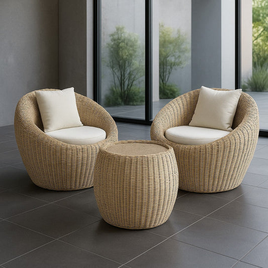 IRA Apple Tea Table (Natural) with 2 Chairs - Perfect for Garden/Balcony | Dining Table and Chairs Set
