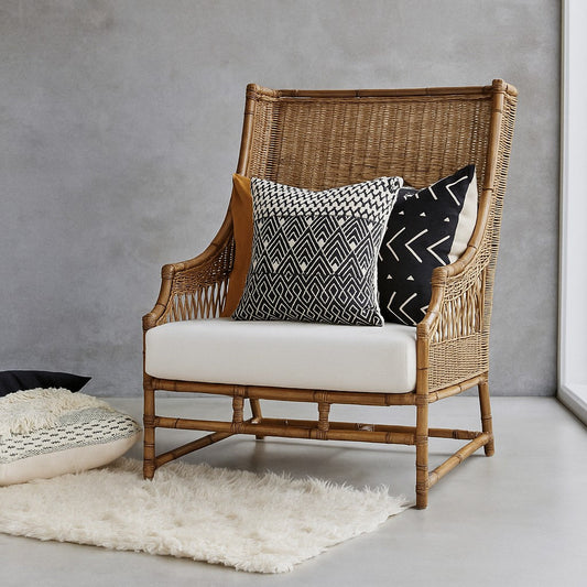 IRA Armchair for Bedrooms & Living Rooms – Comfortable, Modern, and Designer Rattan Accent Chair (Brown Wash)