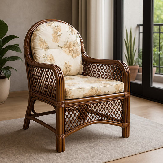 IRA Bamboo Single Seater Sofa – Cane Furniture & Rattan Furniture | Stylish Single Chair for Living Room & Indoor Seating