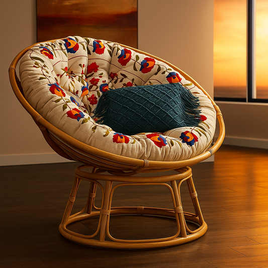IRA Cane Papasan Chair with Cushion – Folding & Adjustable, Comfortable Design, Customizable Color, 250 Kg Weight Capacity