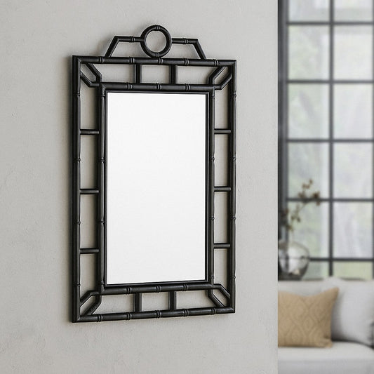 IRA Black Frame Decorative Wall Mirror for Living Room, Bathroom, and Home Office | Stylish Glass & Rattan Mirror