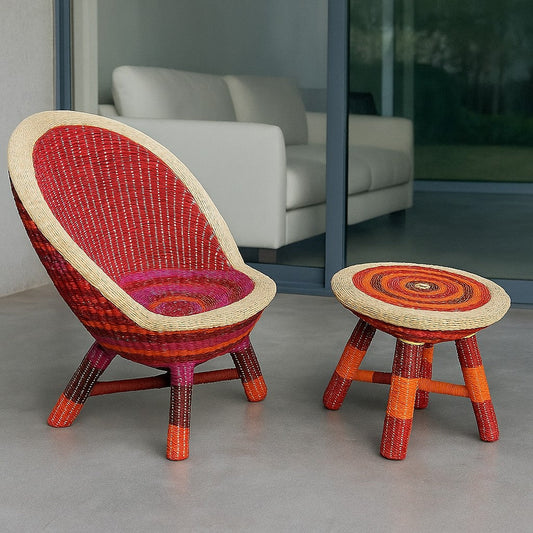 IRA Boho Colorful woven natural chair and table Set