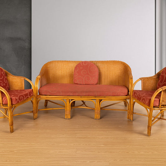IRA Cane 5-Seater Sofa Set with Cushions (3+1+1) and Center Table – Spacious & Comfortable Living Room Furniture