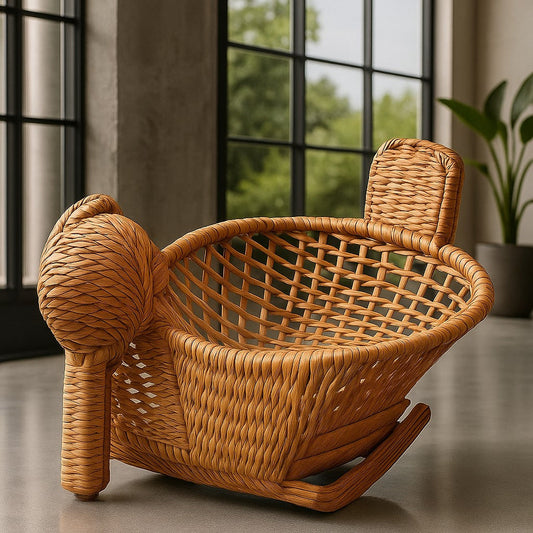 IRA Cane Basket for Pooja Flowers, Roti, and Storage - Brown Handwoven Basket (41x18x20 cm)