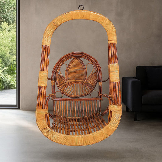 IRA Cane Garden Swing (Brown) – Single Seater Indoor Outdoor Cane Swing Chair (28x22x47 inches)