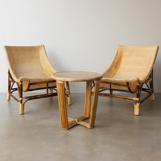 IRA Cane Hammock Chair (Natural) - Two Chair with Center Table