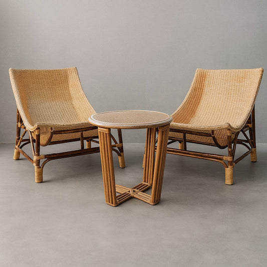 IRA Cane Hammock Chair (Natural) - Two Chair with Center Table