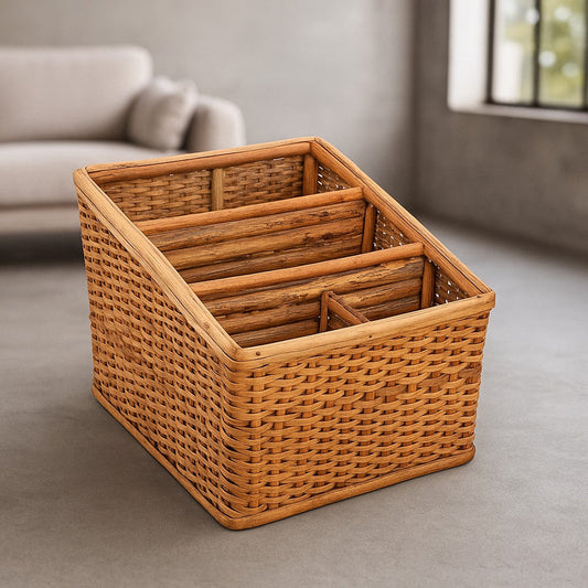 IRA Cane Handmade Multipurpose Basket/Magazine Stand Holder (Brown, Standard)