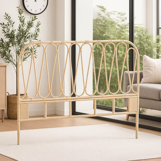 IRA Cane Headboard for Bed | Wooden Rattan Bed Back Design | Handmade Teak Wood & Cane Headboard India | Custom King, Queen, Double Bed Headboards | Bedroom Furniture Online
