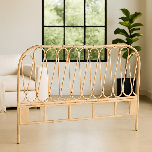 IRA Cane Headboard for Bed | Wooden Rattan Bed Back Design | Handmade Teak Wood & Cane Headboard India | Custom King, Queen, Double Bed Headboards | Bedroom Furniture Online