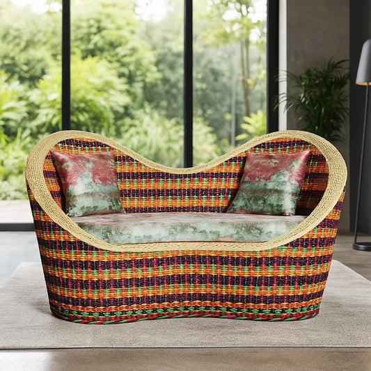IRA Cane Multicolor Two Seater Sofa Colorful - Handoven