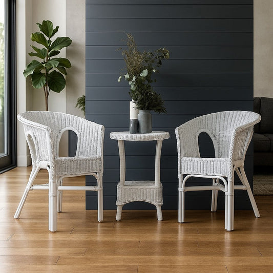 White Wicker 3pc Set Lifestyle - IRA Furniture India