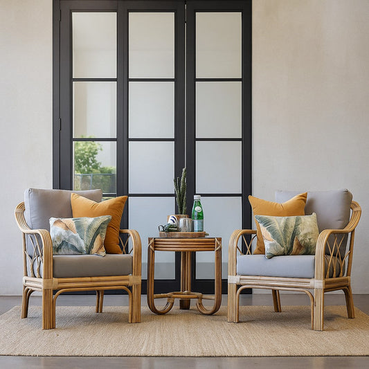 IRA Chairs for Living Rooms – 2 Rattan Armchairs | Cane & Rattan Indoor Seating | Eco-Friendly & Stylish Design