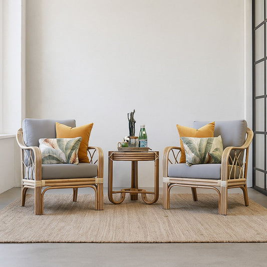 Rattan Armchairs Coffee Table Lifestyle - IRA Furniture India