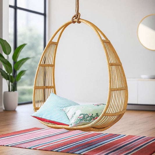 Modern Rattan Swing Chair Adults Lifestyle - IRA Furniture India