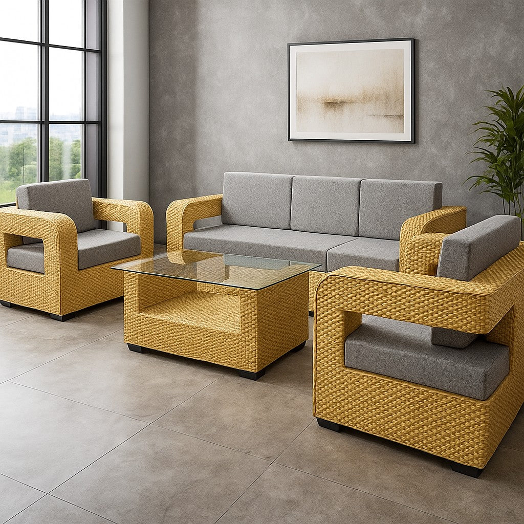 IRA Deventer Cane 3+2+1 Seater Sofa Set – Brown, Handwoven Rattan