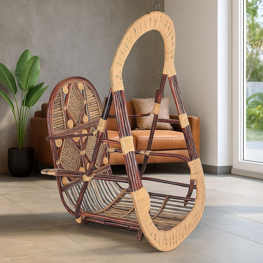 Diamond Swing Chair Lifestyle View - IRA Furniture Brown Jhula India