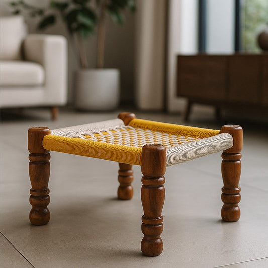 IRA Garden Balcony Pooja Bajot Chair - Wooden Low Seating Chair (Orange)