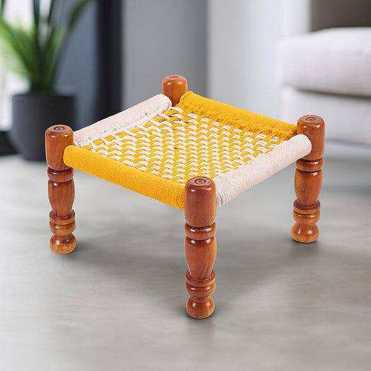 IRA Garden Balcony Pooja Bajot Chair - Wooden Low Seating Chair (Orange)
