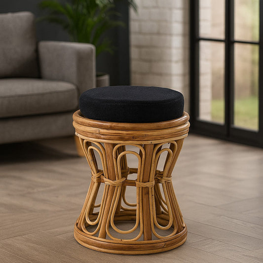 IRA Hand Carved Charming Wood Cushioned Stool, Brown