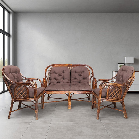 IRA Living Room 4-Seater Sofa Set (Rattan & Wicker, Brown) - Cane Garden Sofa Set with Cushions