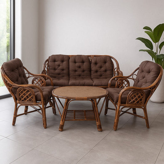 IRA Living Room 5 Seater Rattan Modern Cage Style Sofa Set with Table and Cushion