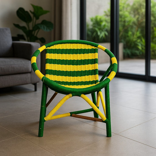 IRA Multicolour Handwoven Cane Designer Chair | Eco-Friendly Indoor Outdoor Accent Chair