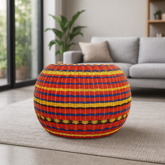 IRA Multicolor Designer Rattan Stool Table | Handmade Cane Furniture for Balcony, Garden & Home Décor