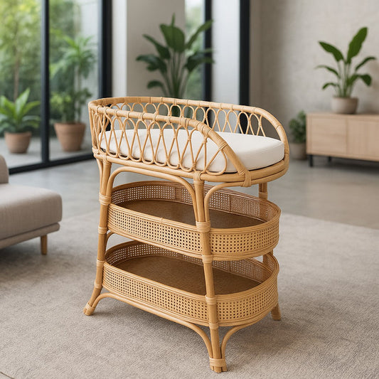 IRA New Born Baby Wicker Bassinet with cushion and Tray to keep accessories.