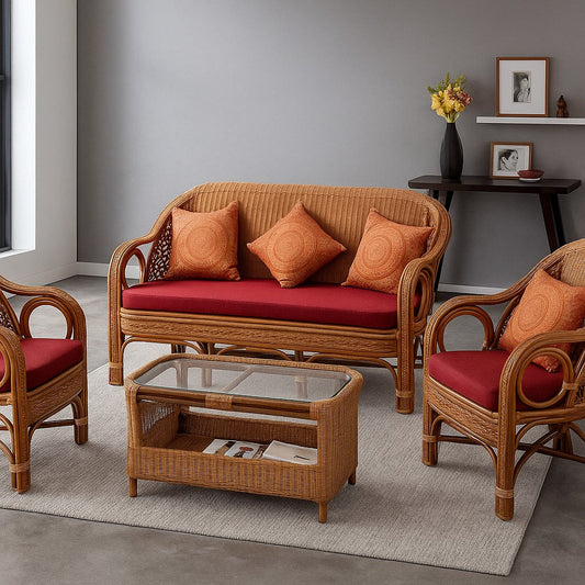 IRA Odessa 5 Seater Natural Cane Sofa Set (Brown)