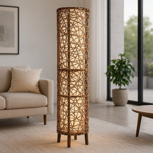 IRA Rattan & Wicker Designer Floor Lamp - Vintage Look