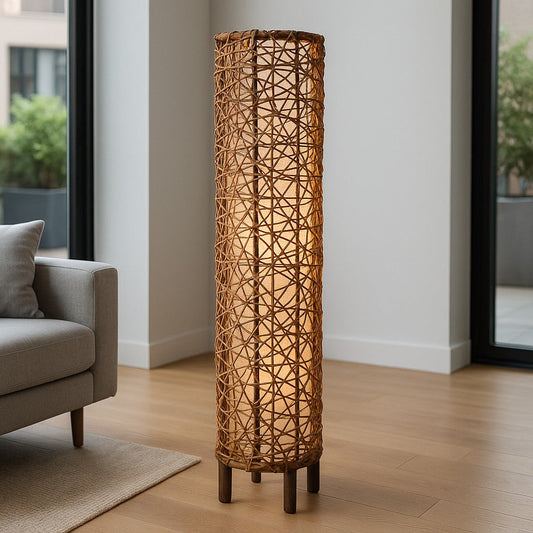 IRA Rattan & Wicker Designer Floor Lamp - Vintage Look