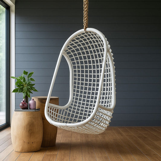 Rattan Hanging Chair White Lifestyle - IRA Furniture India