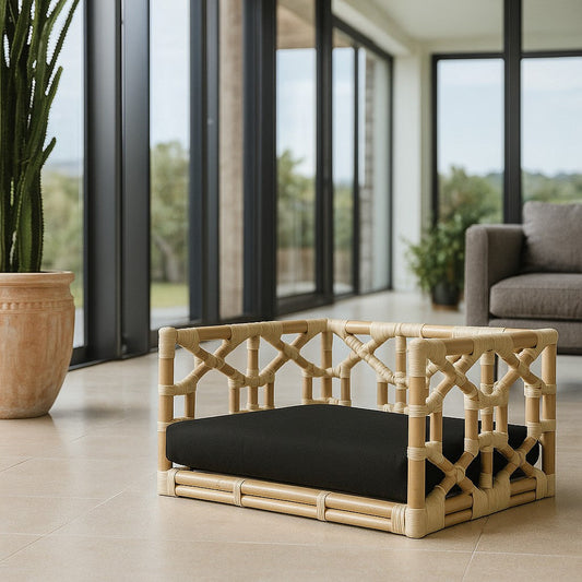 Rattan Dog Bed Large Lifestyle - IRA Furniture Pet India