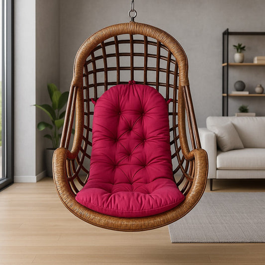 IRA Rattan Jumbo Modest Swing Chair for Balcony, Garden & Living Room | Handwoven Cane Hanging Jhula with Cushion & Chain