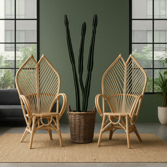 Retro Temple Rattan Chair Set Lifestyle - IRA Furniture India