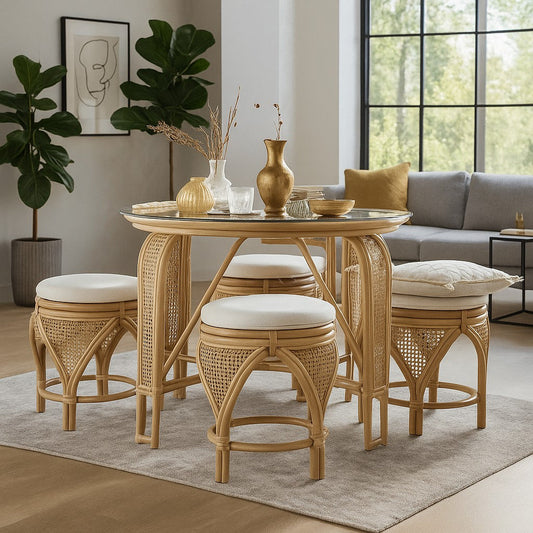 IRA Round Dining Table Set with Stools – Stools, Compact Design, Perfect for Small Spaces, Modern Dining Furniture