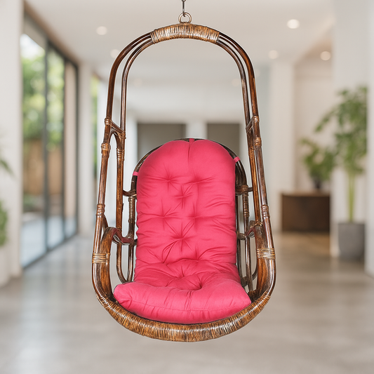 IRA Vintage Cane Wooden Single-Seater Swing Chair with Cushion