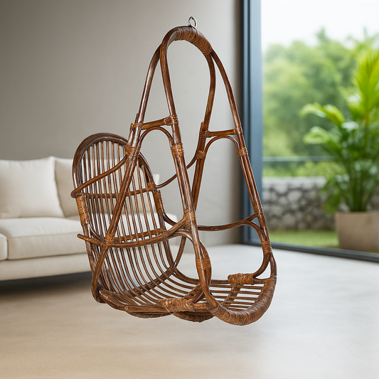 IRA Vintage Cane Wooden Single-Seater Swing Chair with Cushion