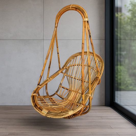 IRA Wooden Cane Swing Chair with Cushion & Accessories – Perfect for Balcony, Garden, Living Room, and Patio